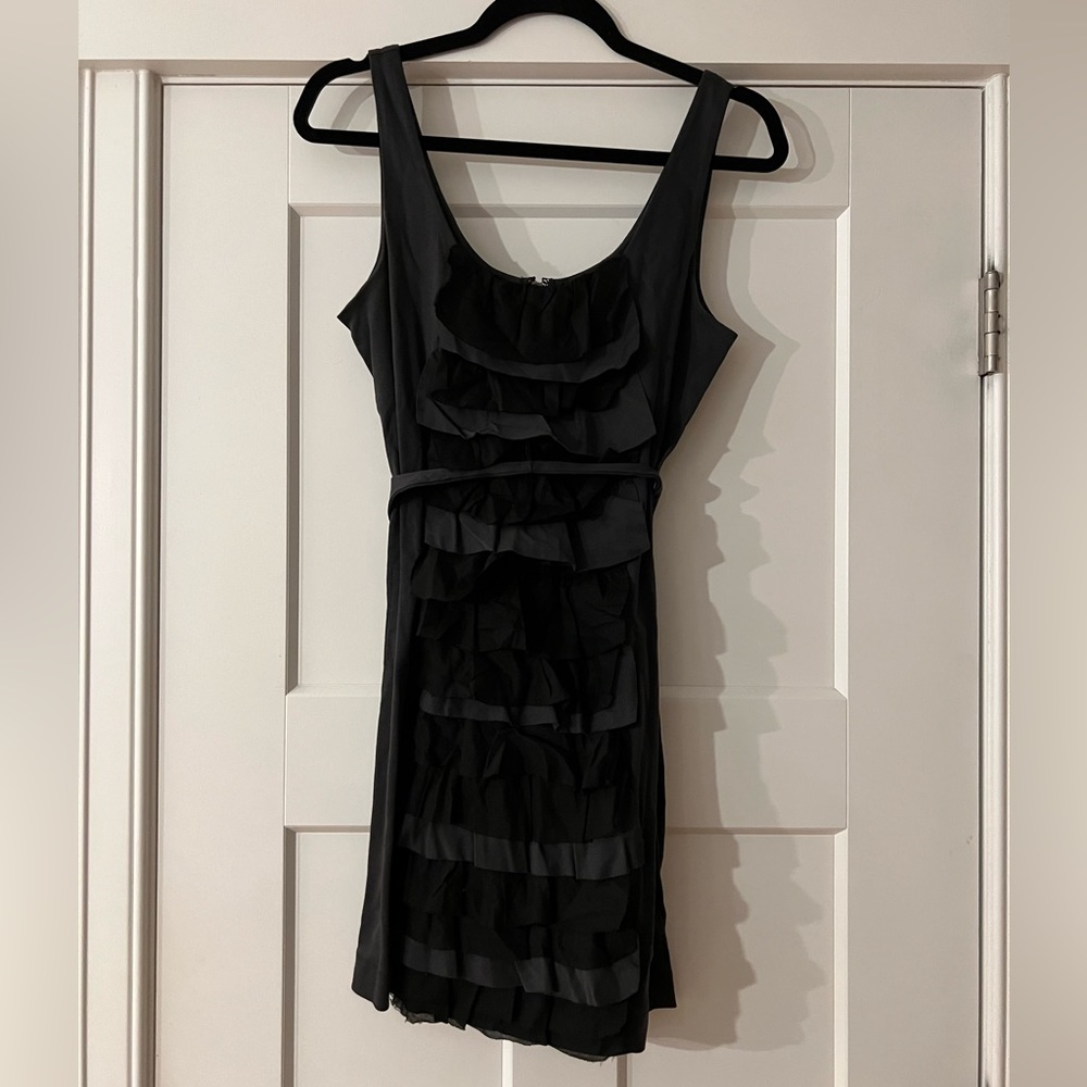JCrew Dark Grey and Black Ruffle Tie Dress, s
